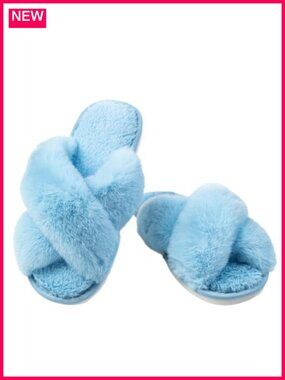 Cozy Faux Fur Open Toe Slippers, Anti-Skid Sole, Women's Indoor Outdoor